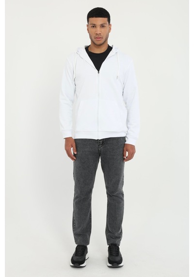 Dufy Erkek Regular Fit Kapüşonlu Beyaz Sweatshirt-19447