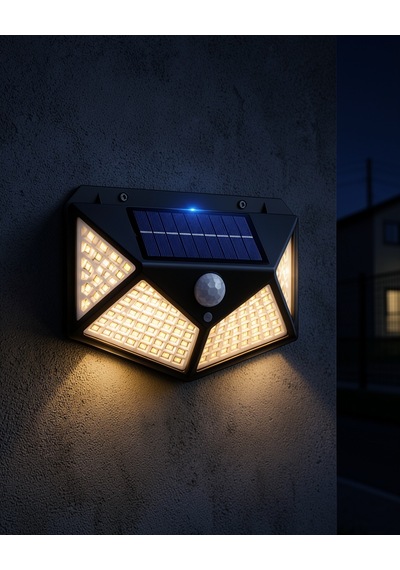 Güneş Enerjili Duvar Lambası 100 Led Pır Sensörlü Uczduvarlambası-1 Çok Renkli