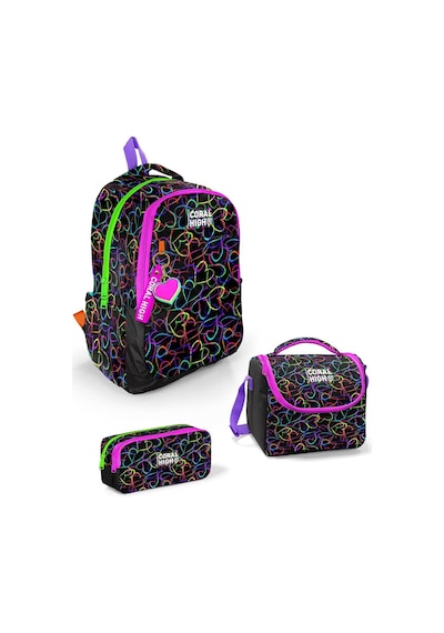 Coral High Kids Çok Renkli Kalp Desenli 3'lü Okul Çanta Seti Set0123670 - Kız