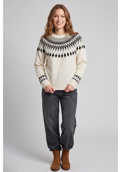 Fashion Friends Regular Fit Desenli Bisiklet Yaka Kazak Kadın Kazak 26k0083k1 Ekru