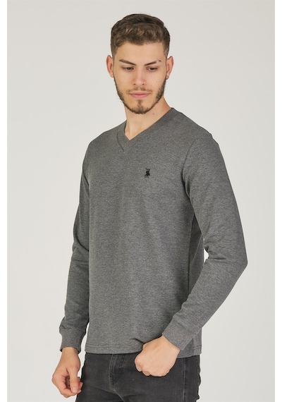 V4002 Dewberry V Yaka Erkek Sweatshırt-antrasit Antrasit
