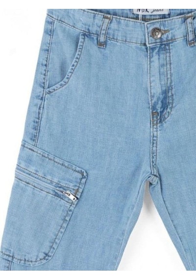 Nk Kids Çocuk Esnek İnce Kumaş Paçası Lastikli Kot Pantolon-15879 Mavi