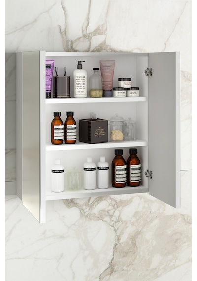 Çiğdem 65 Cm Beyaz Mdf Aynalı Asma Banyo Üst Dolabı Beyaz