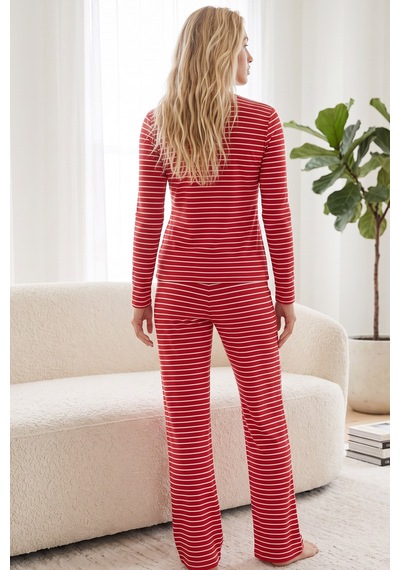 Siyah İnci Viskon Örme Pijama Takımı 26240305 İndigo