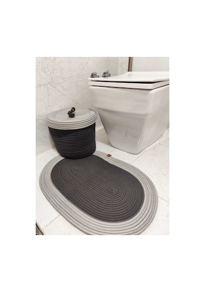 Jüt Hasır 2 Li Banyo Paspas Takımı Bohem Tarzı Banyo Takımı Paspas 40x60 /sepet/25x25 Siyah Gri Siyah Gri