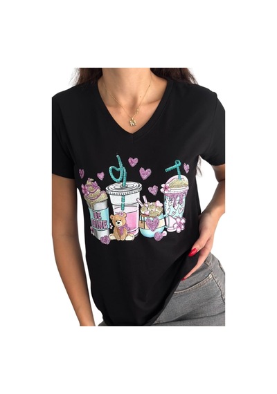 Cassime Kadın Siyah Ayıcık Kalp Çiçek Pul Payet İşlemeli V Yaka %100 Pamuk Tişört Büyük Beden Xl-2xl-3xl Cassime Kadın Siyah Ayıcık Kalp Çiçek Pul Payet İşlemeli V Yaka %100 Pamuk Tişört Büyük Beden Xl-2xl-3xl