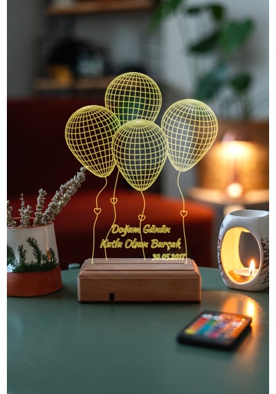 Doğum Günü 4 Balon 16 Renk Kumandalı 3d Gece Lambası