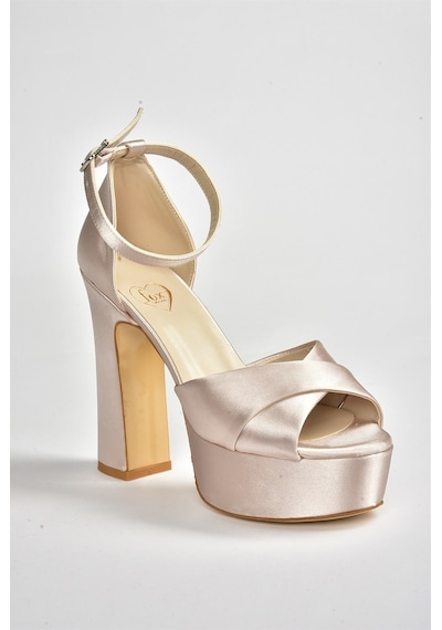 Fox Shoes Bej Kumaş Platform Kalın Topuklu Ayakkabı M348202504 Bej