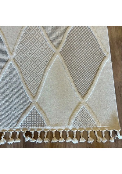 İpek Mekik Halı Lux 11711 White Beige Modern İskandinav Halı