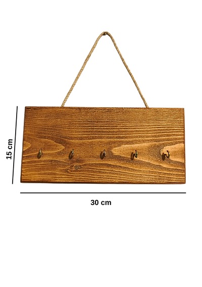 Ahşap Duvar Askılığı Halatlı Rustik Dekoratif Anahtar Askılığı 5 Kancalı / 3 Renk Brothers Craft Kestane