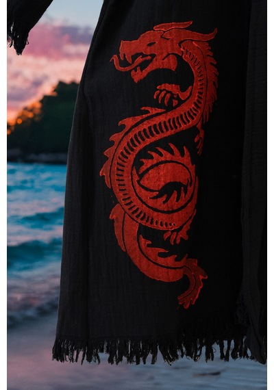 Varol Organik %100 Pamuk Kimono Yaka Sabalık Bornoz - Viserion Kırmızı