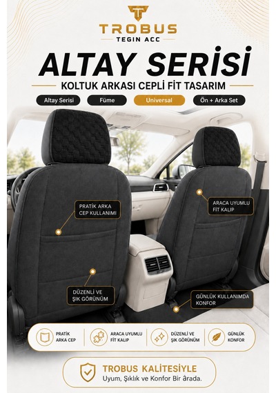 Bmw 3.20 İ 2015-2018 Uyumlu Altay Bel Destekli Tay Tüyü Siyah Koltuk Kılıfı Siyah