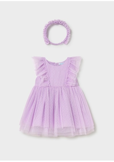 Kız Bebek Saç Bantlı Tül Elbise 1905 Lila