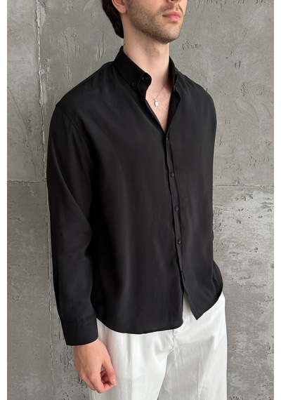 Erkek Oversize Modal Gömlek Black
