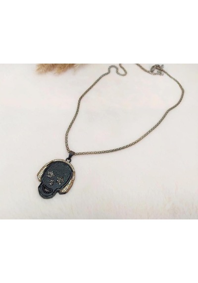 Hdmarketim Swarovski Taşlı Punisher Kurukafa Tema Tasarım Kolye Siyah