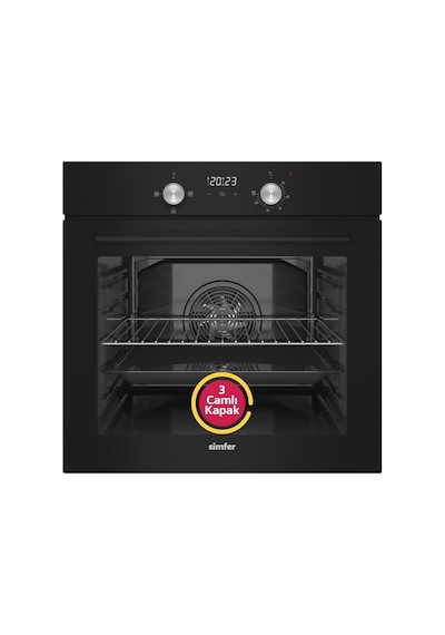 Simfer 4 Fonksiyon Trend Dijital Siyah Power Turbo Elektrikli 2'li Ankastre Set (Fırın + Elektrikli Ocak)