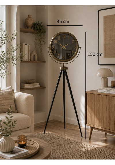 Eskitme Retro Aynalı Tripod 150 X 45 Cm Ayaklı Saat