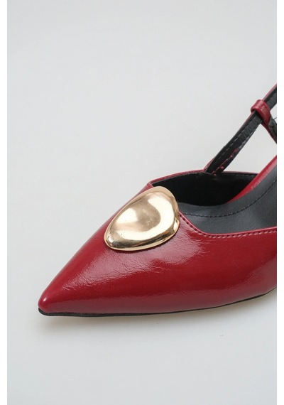Sermoda Topuklu Kadın Ayakkabı - 5 Cm İnce Topuklu Sivri Burun Arka Açık Stiletto Ayakkabı Bordo Yanki