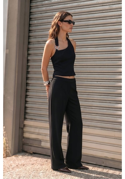 Sateen Bol Paça Pantolon - Siyah-137469