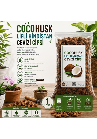 Cocohusk 1 Litre Lifli Hindistan Cevizi Cipsi Orkide Toprağı Saksı Bitkileri Doğal Coco Chips