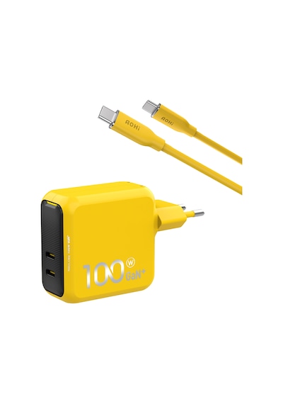 Aohi Magcube 100w 2 Portlu Şarj Adaptörü, 140w 1m Pd 3.1 480mbps Süper Hızlı Şarj/data Kablosu Seti