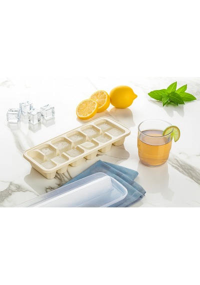 Kapaklı Büyük Boy Buz Kalıbı 12 Gözlü Buzluk Ekru Plastik Ekru Diğer