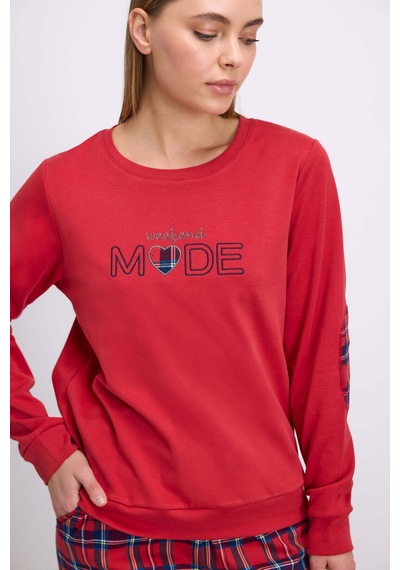 Man11579-1011 Anil Ev Giyim Anıl Kadın Uzun Kol Sweatshirt Pijama Takımı 11579 Bordo