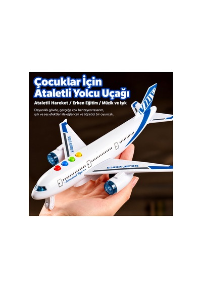 Sesli Işıklı Yolcu Uçağı Oyuncak 21 Cm Tuşlu Müzikli Çocuk Uçağı 3+ Yaş