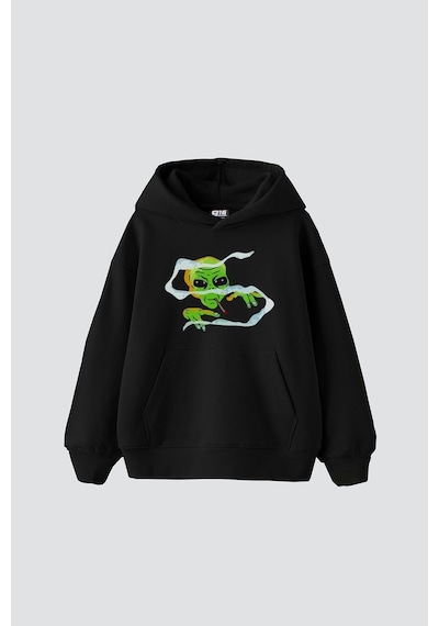 Tarzsokak Alien Smoke Baskılı Oversize Unisex Siyah