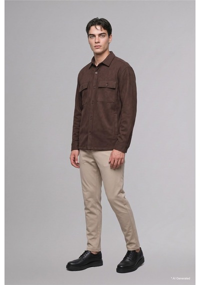 Defacto Regular Fit Polo Yaka Cepli Süet Gömlek Ceket A5110ax26wnbn192 Kahve-bn192