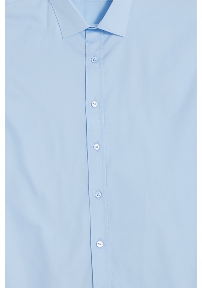 Tudors Erkek Modern Slim Fit Uzun Kollu %100 Pamuk Premium Seri Saten Mavi Gömlek-49937