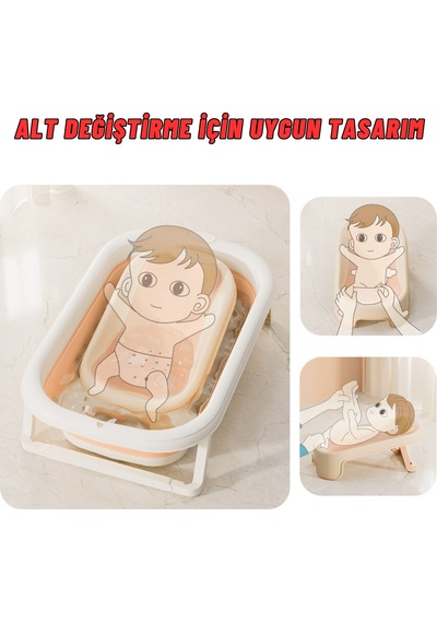 Katlanabilir Silikon Bebek Besleme Ve Yıkama Banyo Oturağı Alt Değiştirme Sehpası Pembe
