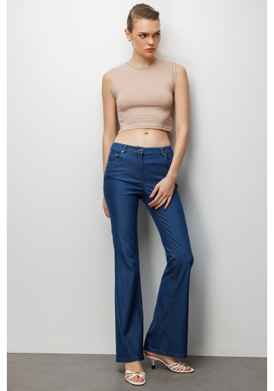 Ekol Kadın Beş Cep İspanyol Paça Pantolon 4084 Indigo Indigo