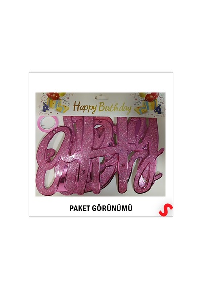 Happy Birthday Simli Folyo Karton Banner, 2 Mt - Pembe 0  -  99