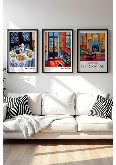 Huhuli Ahşap Siyah Çerçeveli Henri Matisse Tablo Seti Huhu540