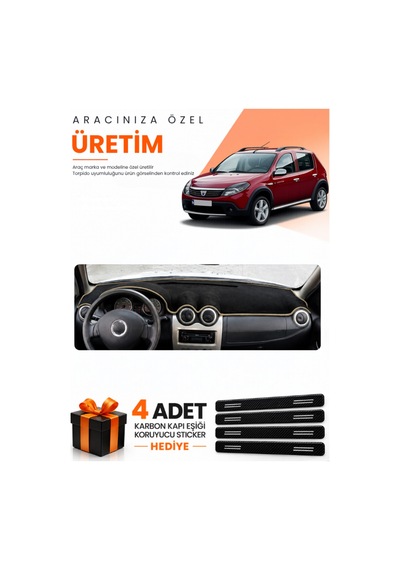 Dacıa Sandero 2010-2015 Uyumlu Torpido Koruma Örtüsü Oto Kılıfı - Siyah Bej