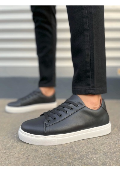 Jy122 Mode Bağcıklı Cilt Erkek Günlük Sneaker Ayakkabı Cbt - Siyah Siyah