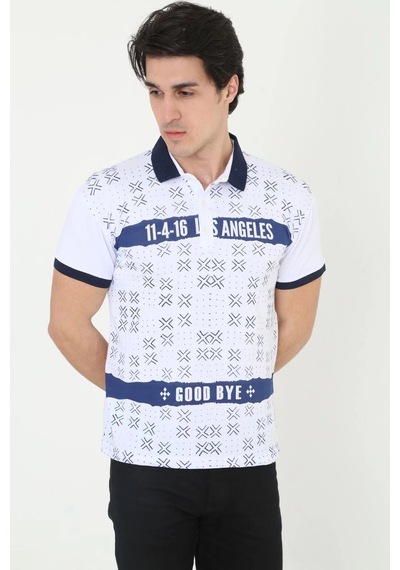 Wear Vexel Erkek Polo Yaka Tişört Slim Fit Baskılı Kısa Kol T-shirt - Beyaz Çok Renkli