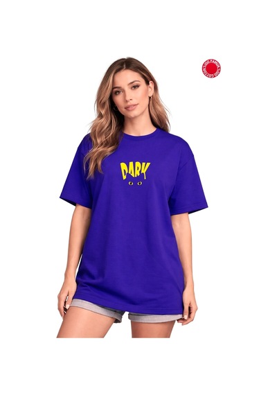 Dark Baskılı Saks Mavi Oversize Tişört - %100 Pamuk Saks Mavi