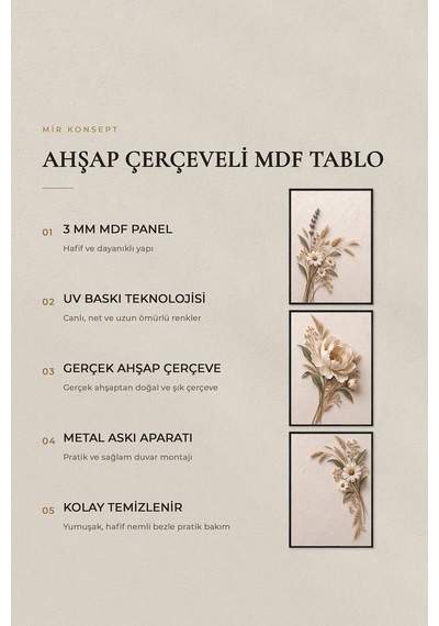 Siyah Çerçeveli Ivory Meadow Peony 3 Lü Ahşap Çerçeveli Mdf Tablo Seti Şakayık, Lavanta Ve Papatya Kuru Çiçek Temalı Kabartma Görünümlü Renk: Siyah