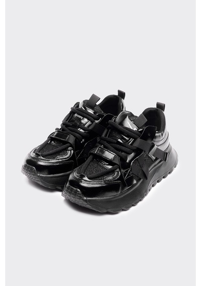 Derinet Bağcıklı Günlük Kadın Sneaker Siyah Siyah