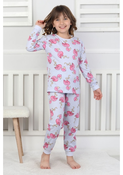 Cute Flamingo Desenli Kız Çocuk Pijama Takımı Mint