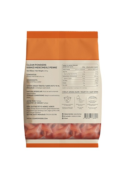 Clean Powders Protein Makarna Kırmızı Mercimek 240 Gr 2 Adet - Aromasız