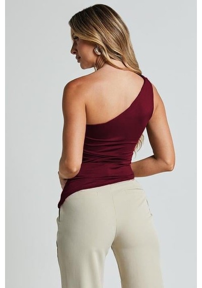 Seeh Bordo Tek Omuzlu Basic Kadın Body Sh144