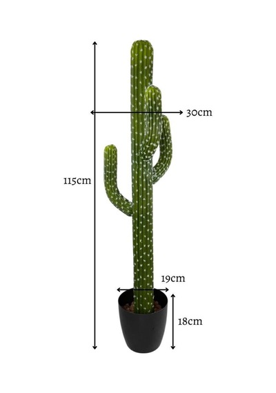 Yapay Kaktüs Kaktüs Ağacı 4kollu Yapay Çiçek Siyah Saksıda 115cm Yeşil