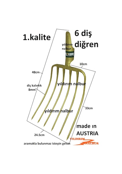 Diğren 6 Diş Kaliteli Yaba Saman Dirgen Avusturya Duble Büyük Boy