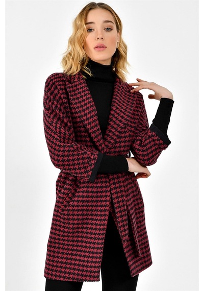 Z6623 Dewberry Bayan Palto-bordo-siyah