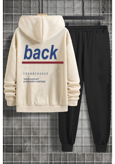 Uyguntarz Unisex Back Sırt Baskılı Eşofman Takımı Bej