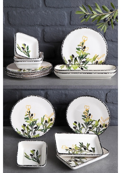14 Parça 6 Kişilik Handmade Zeytin Kahvaltı Takımı - Lüx Kahvaltılık Sunum Seti Yeşil
