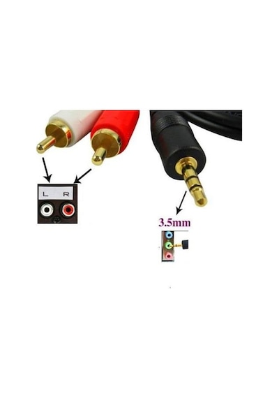 3.5 Mm Stereo To 2 Rca Aux Tos Ses Kulaklık Kablosu